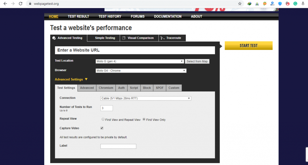 تست سرعت سایت با ابزار webpagetest